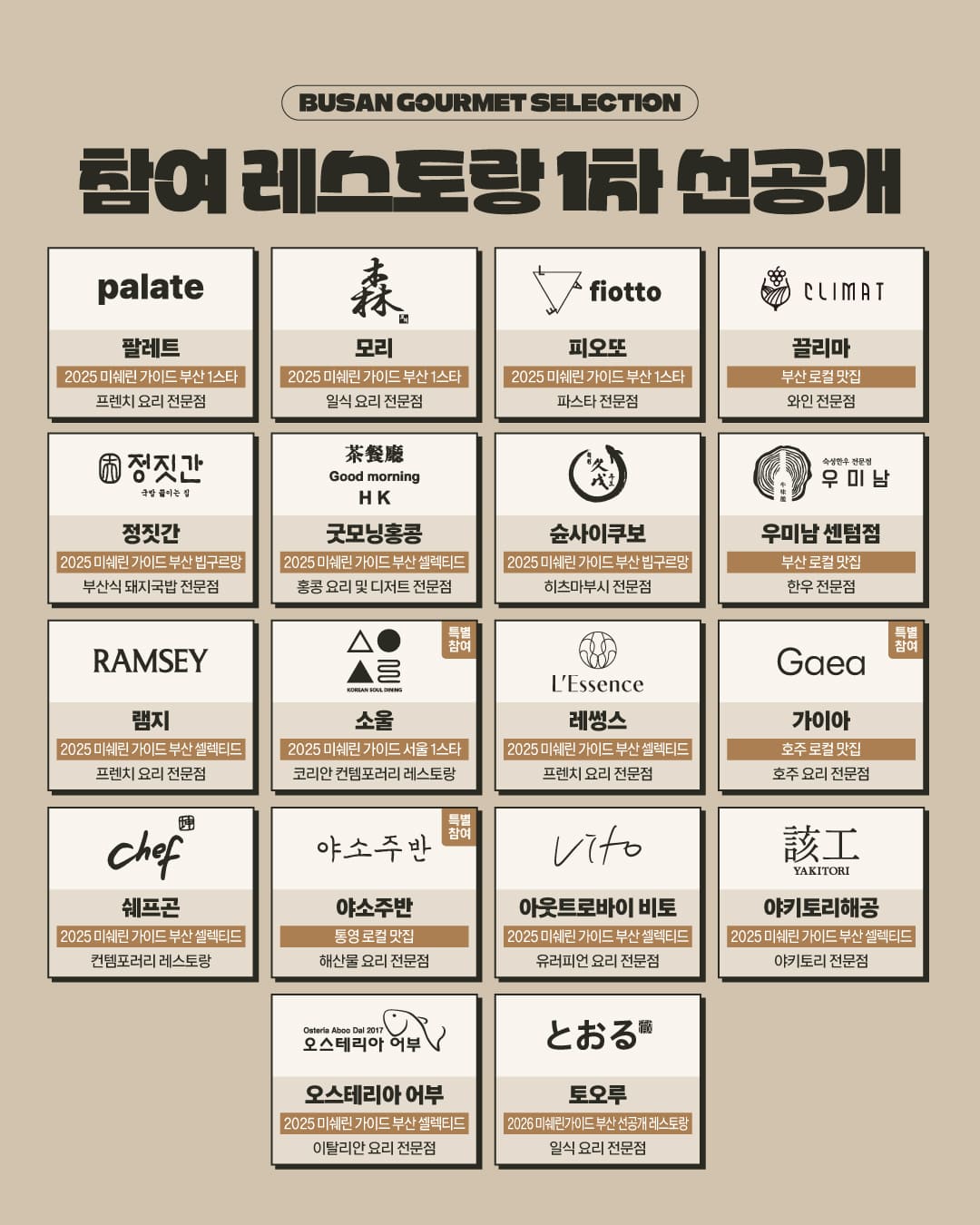 부산 고메 셀렉션, 부산의 미쉐린 레스토랑과 맛집들이 뭉쳤다!