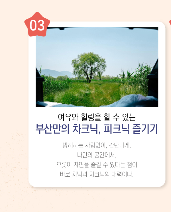 여유와 힐링을 할 수 있는 부산만의 차크닉, 피크닉 즐기기